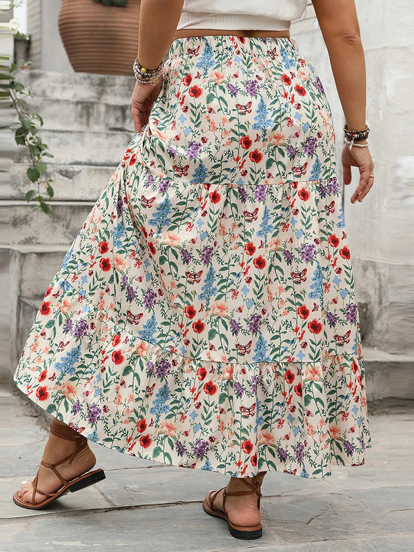 Plus Size Boho Velvet Midi Skirt | Vintage Diamond Print | Elastic Waist Flowy Silhouette