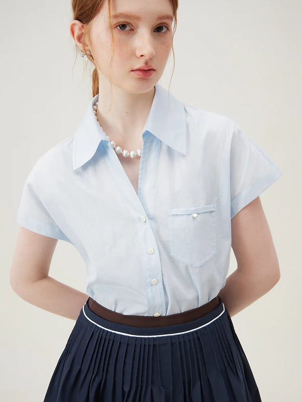 Women’s Summer Raglan Sleeve Striped Polo Blouse – Thin Short-Sleeve, Single-Breasted (3 Colors)