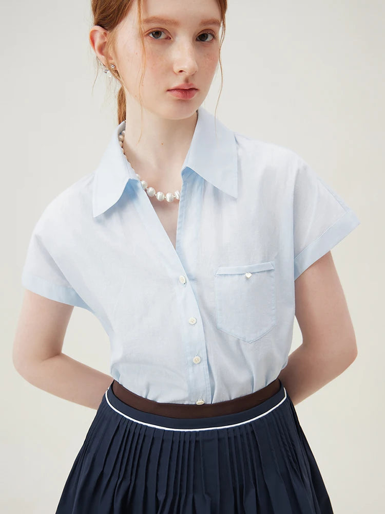 Women’s Summer Raglan Sleeve Striped Polo Blouse – Thin Short-Sleeve, Single-Breasted (3 Colors)