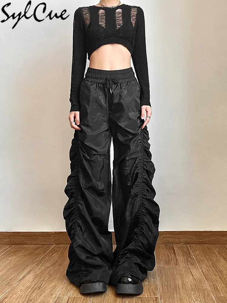 Women's Avant-Garde Lantern Pants | High Waist Pleated Wide Leg Trousers | Stretch Polyester Streetwear