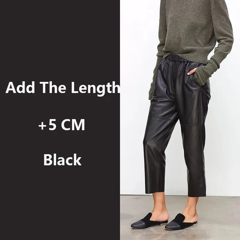 Women's Genuine Sheepskin Harem Pants | High Waist Leather Trousers | Elastic Waist Luxury Streetwear
