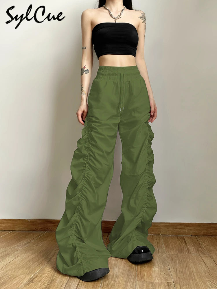 Women's Avant-Garde Lantern Pants | High Waist Pleated Wide Leg Trousers | Stretch Polyester Streetwear