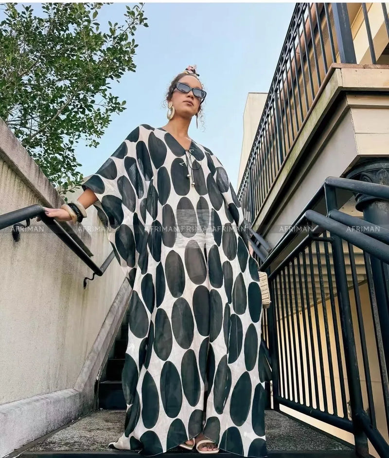 Bohemian Ramie Cloak Dress: Batwing Sleeve V-Neck Maxi with Flowy Kimono Silhouette