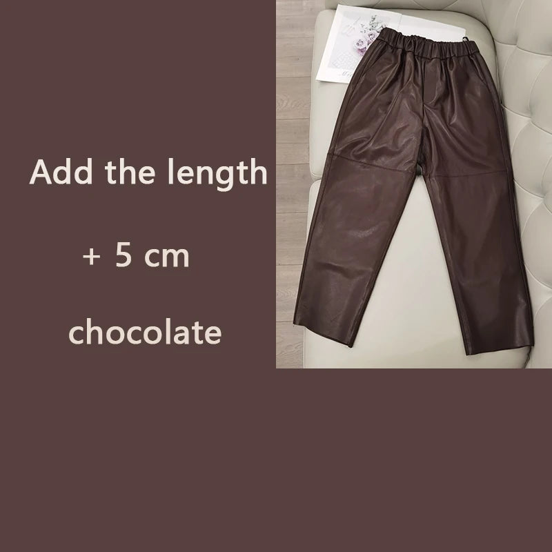 Women's Genuine Sheepskin Harem Pants | High Waist Leather Trousers | Elastic Waist Luxury Streetwear