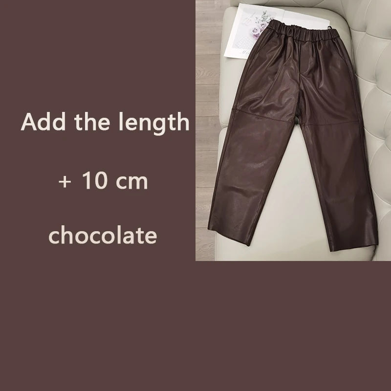 Women's Genuine Sheepskin Harem Pants | High Waist Leather Trousers | Elastic Waist Luxury Streetwear