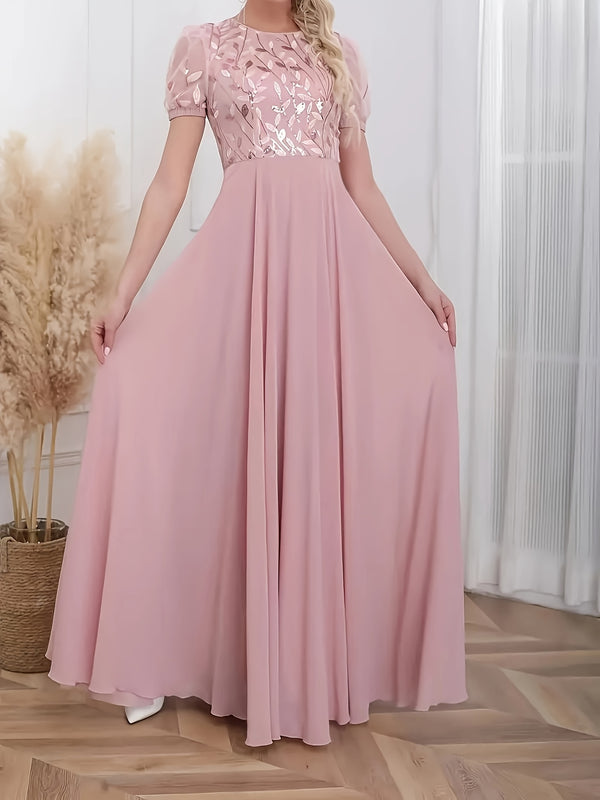 Floral Sequin Embroidered Chiffon Dress | Elegant Bodycon Midi Dress for Women - Party & Everyday Wear