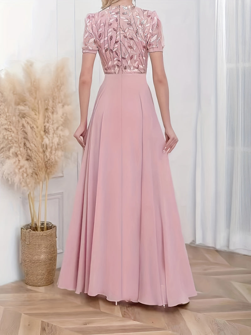 Floral Sequin Embroidered Chiffon Dress | Elegant Bodycon Midi Dress for Women - Party & Everyday Wear